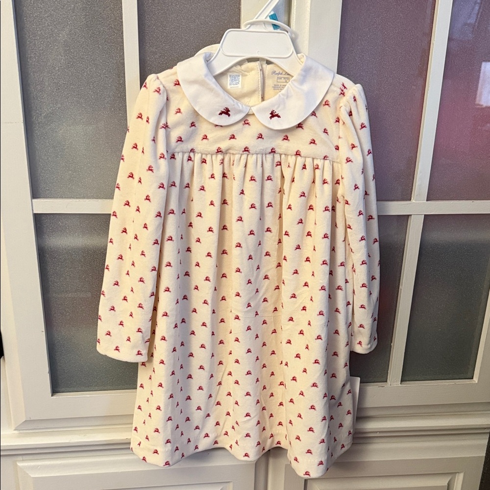 Ralph Lauren White Dress with Red reindeer Pattern